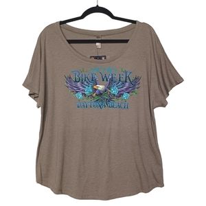 2016 Bike Week Daytona Beach Eagle Floral Print Short Sleeve Gray Top XL NWT